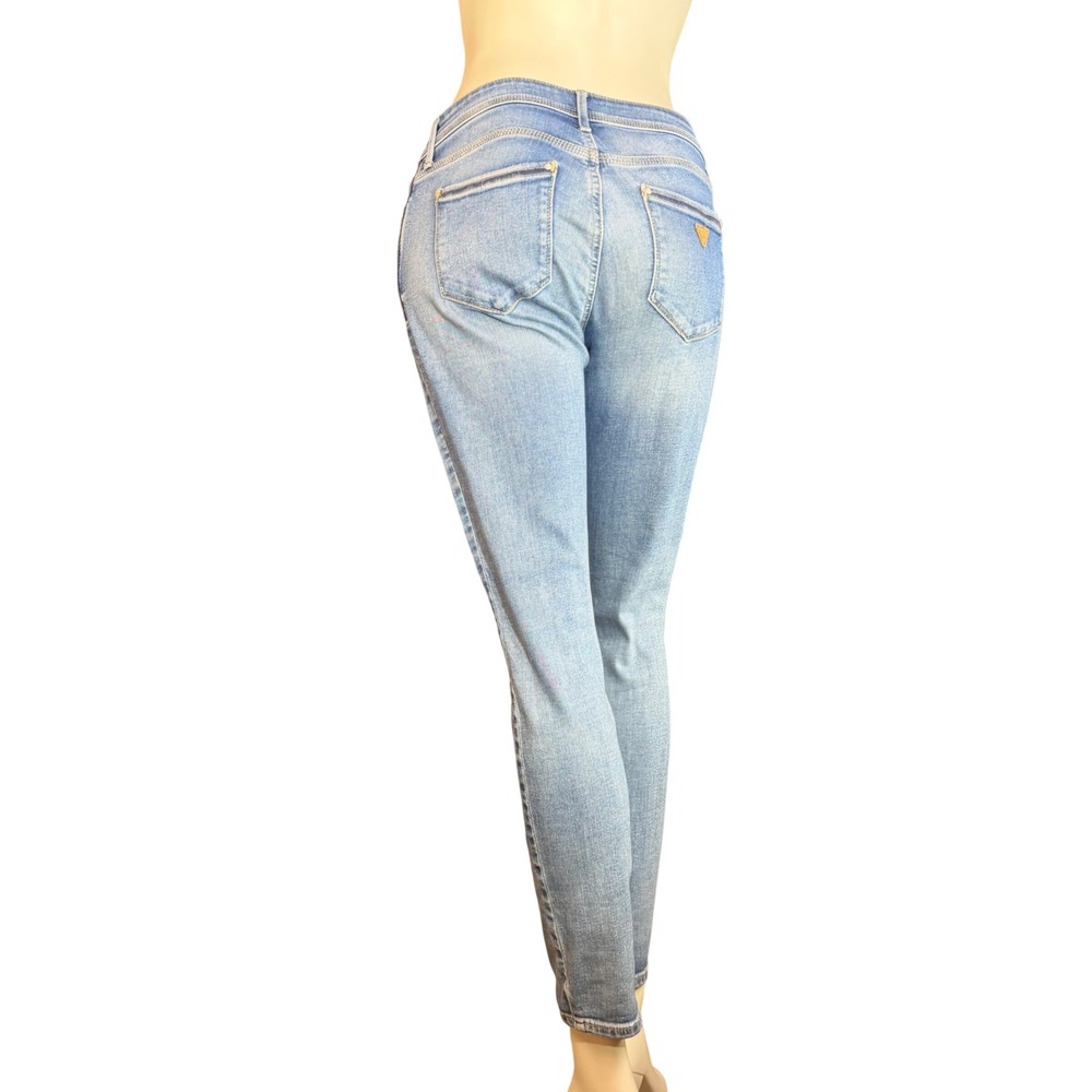 Guess 1981 Skinny Jeans Light Wash Whiskered Denim Y2K Streetwear Womens Sz 28 - Picture 2 of 15